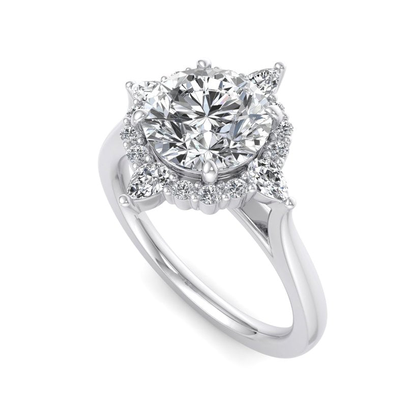 Halo-style with Pear Accents and Round Lab Grown Diamond Center Engagement Ring