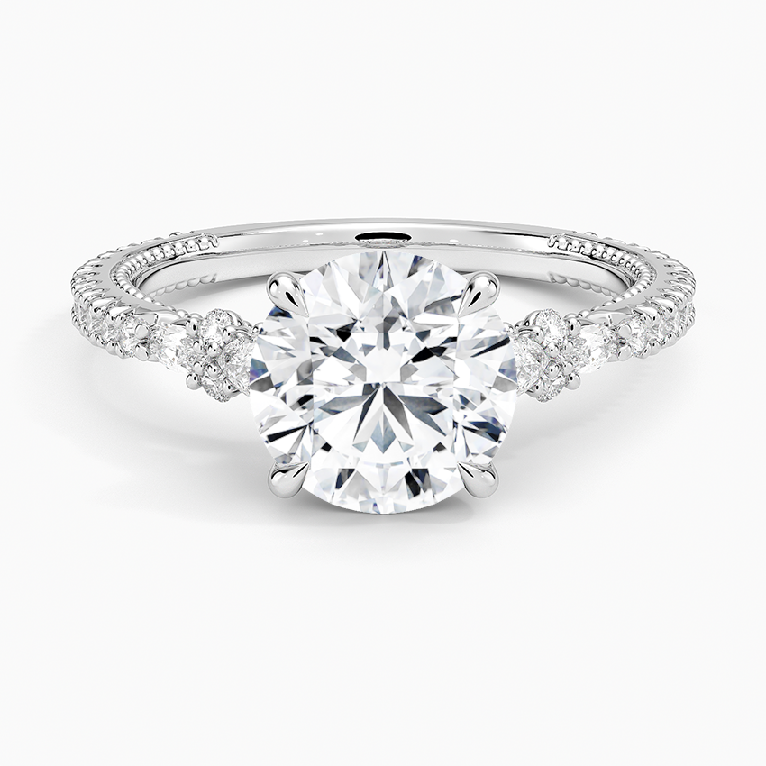 Floral Marquise Band with Beaded Edge Round Lab Grown Diamond Center Engagement Ring