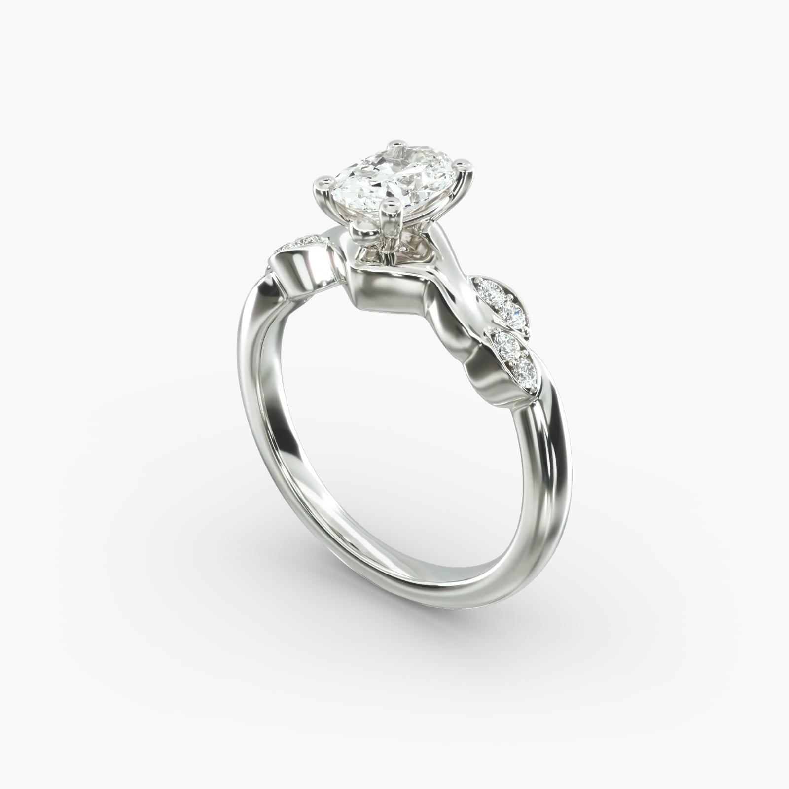 Floral Twist Cluster Oval Lab Grown Diamond Center Engagement Ring