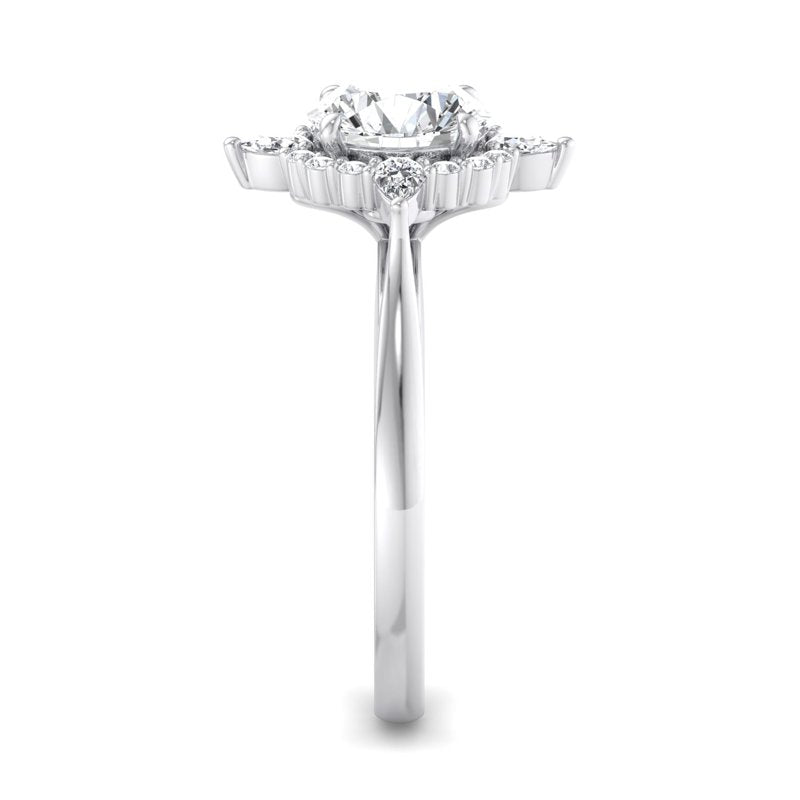 Halo-style with Pear Accents and Round Lab Grown Diamond Center Engagement Ring