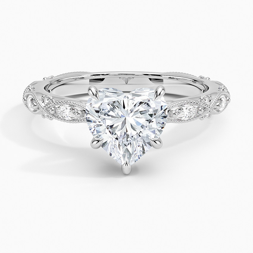 Vintage Heart Milgrain Lab Grown Diamond Center Engagement Ring