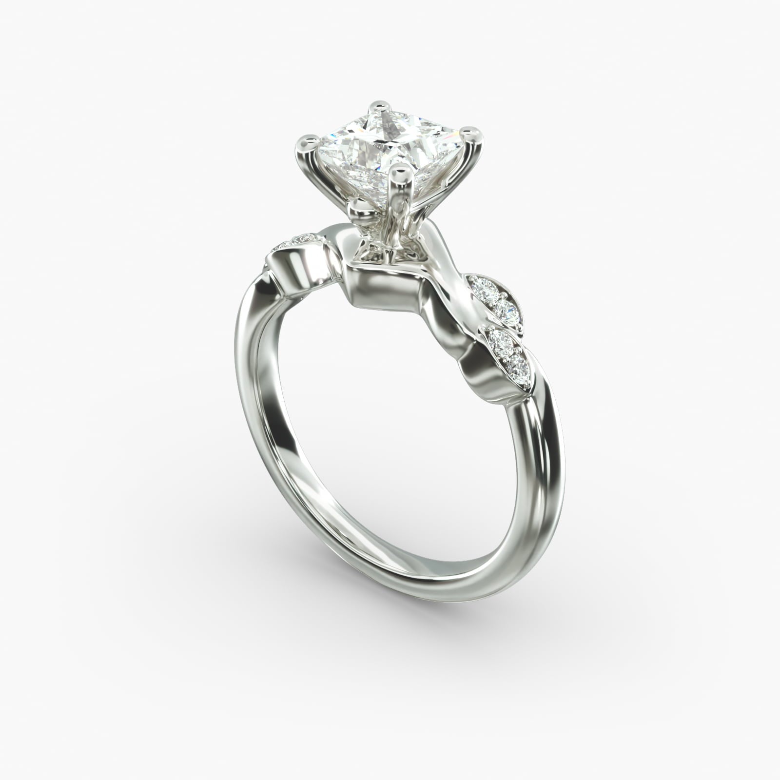Floral Twist Cluster Princess Lab Grown Diamond Center Engagement Ring