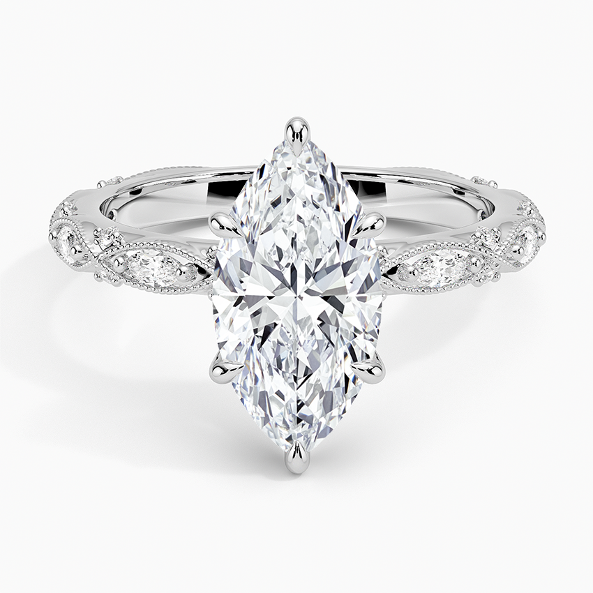 Vintage Marquise Milgrain Lab Grown Diamond Center Engagement Ring