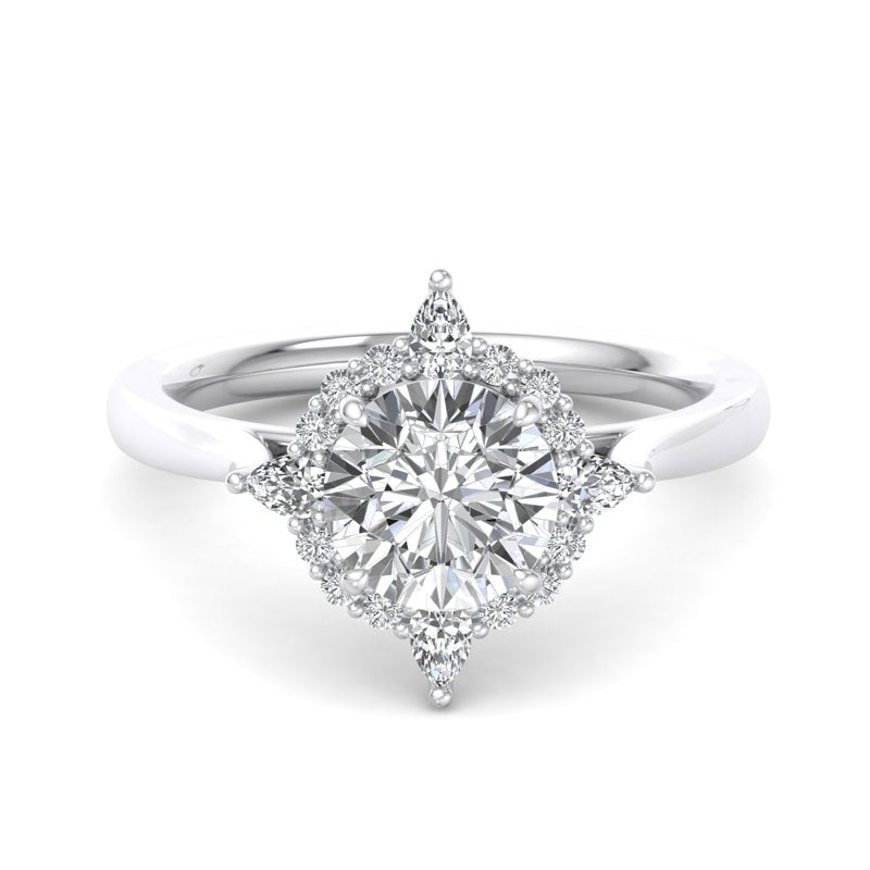 Halo-style with Pear Accents and Round Lab Grown Diamond Center Engagement Ring