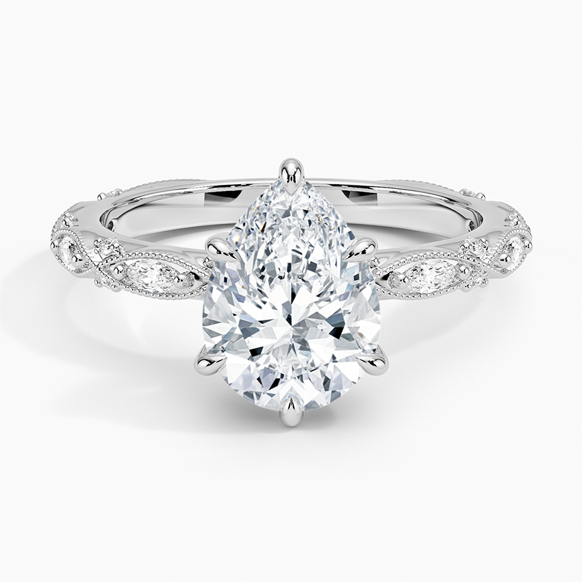Vintage Pear Milgrain Lab Grown Diamond Center Engagement Ring