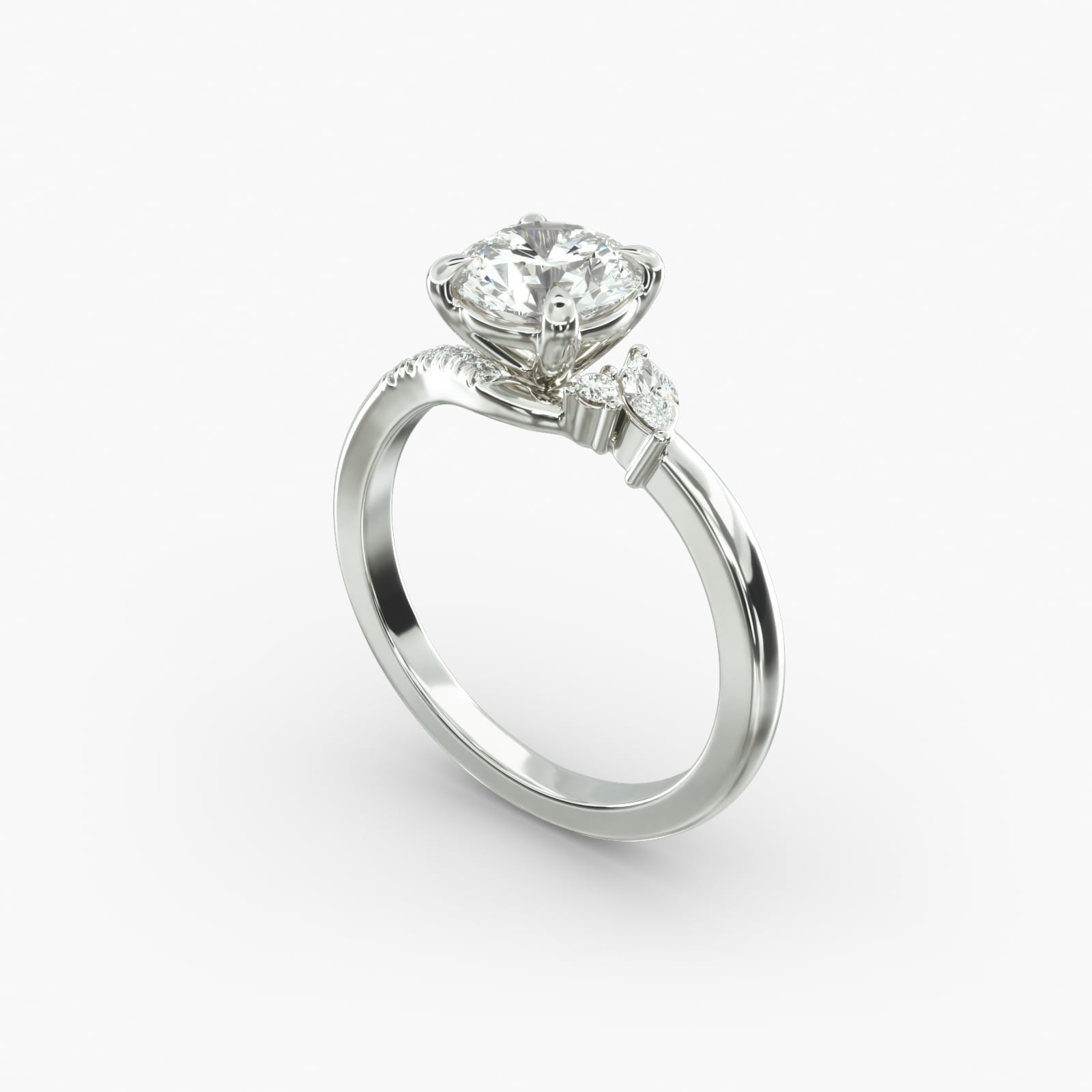 Asymmetric Elegance Round Lab Grown Diamond Center Engagement Ring