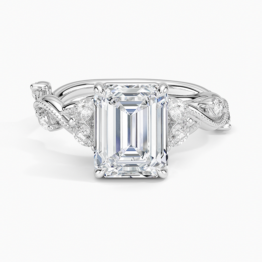Vine Twist Milgrain Emerald Lab Grown Diamond Center Engagement Ring