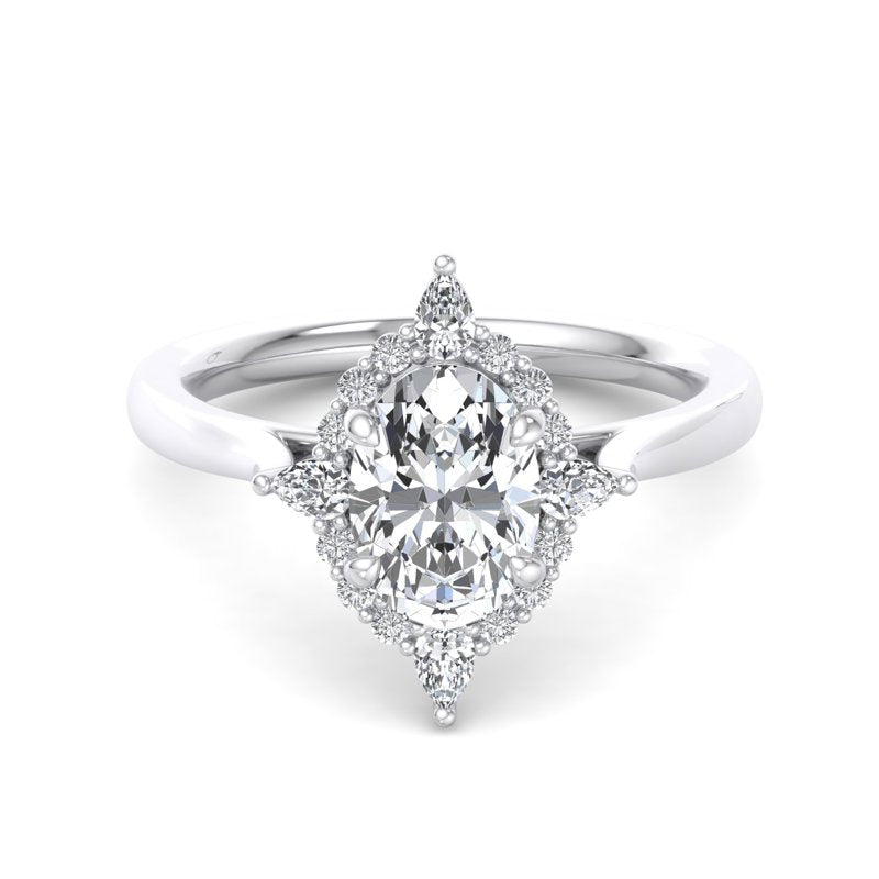 Halo-style with Pear Accents and Oval Lab Grown Diamond Center Engagement Ring