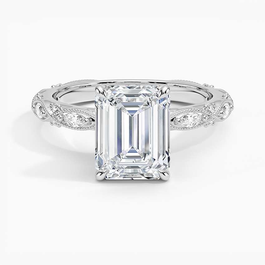 Vintage Emerald Milgrain Lab Grown Diamond Center Engagement Ring
