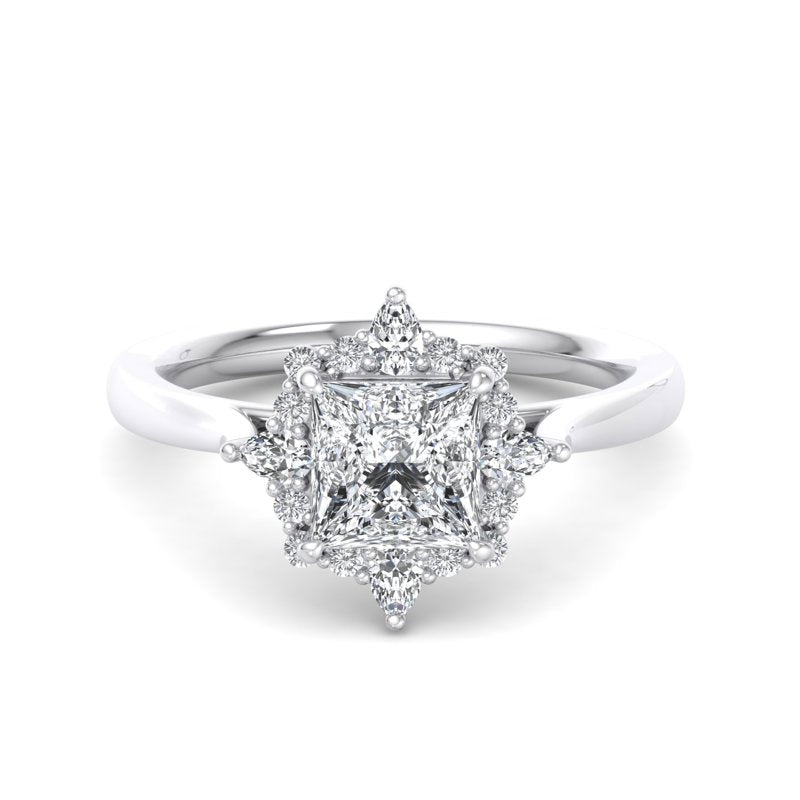 Halo-style with Pear Accents and Princess Lab Grown Diamond Center Engagement Ring