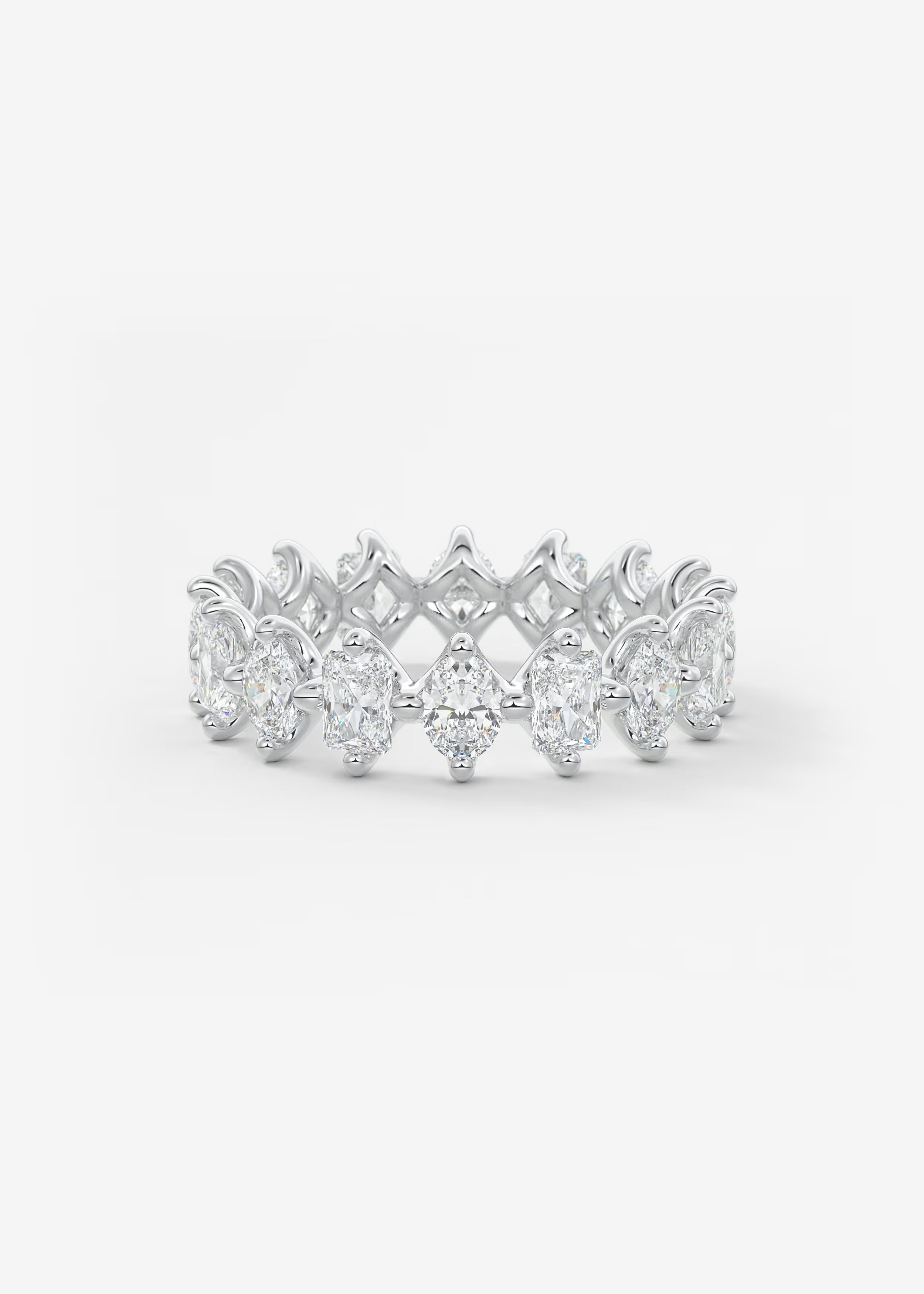 Gold Oval‑Cut Lab Diamond Eternity Band with Intricate Prong Detailing