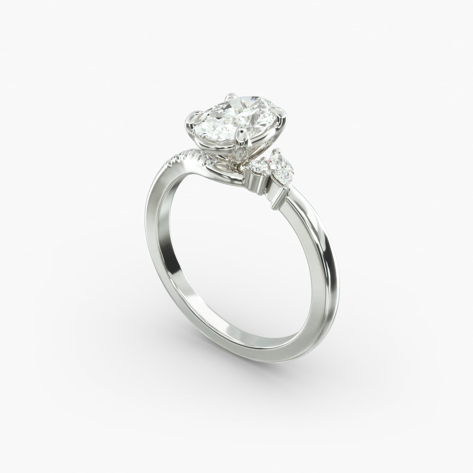 Asymmetric Elegance Oval Lab Grown Diamond Center Engagement Ring
