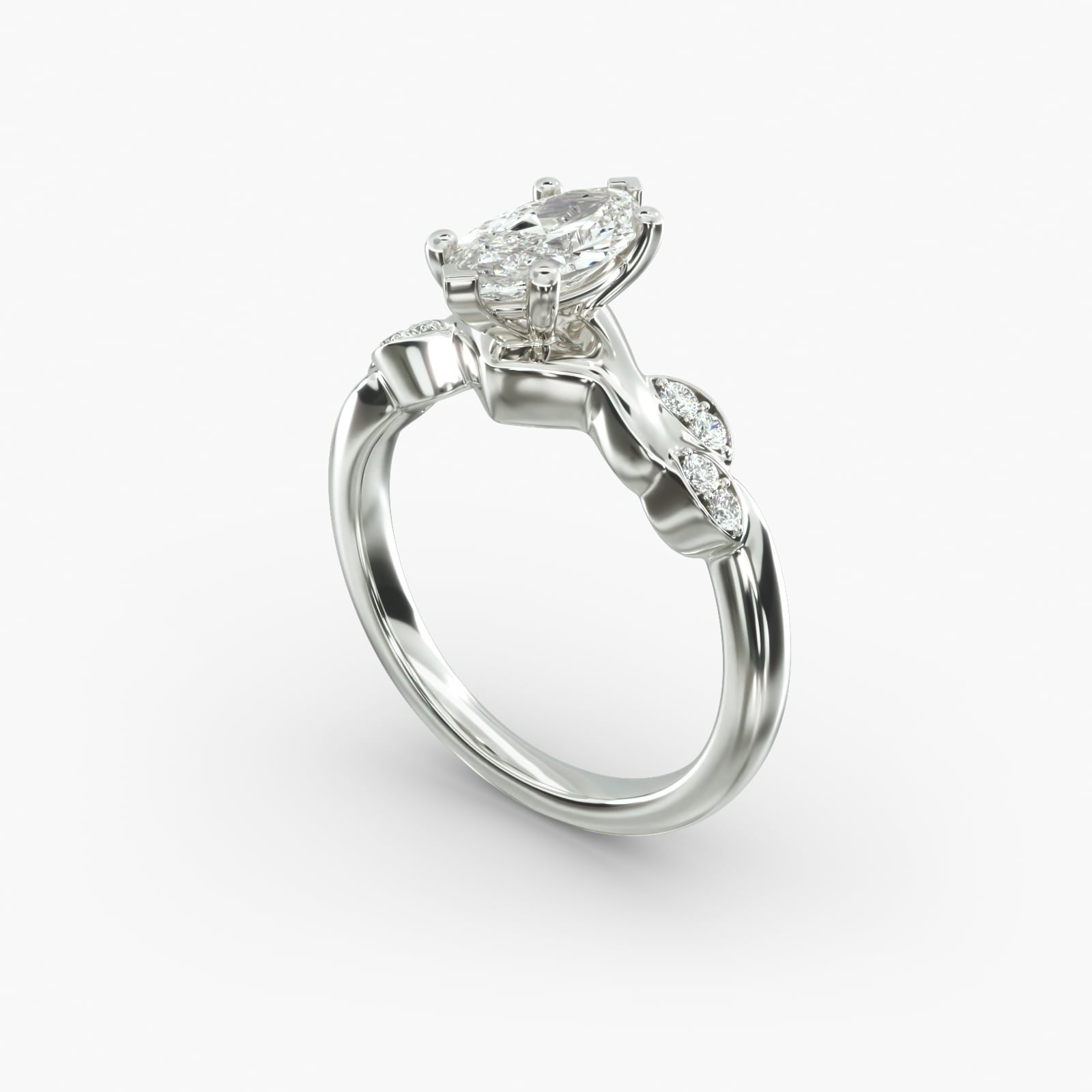 Floral Twist Cluster Marquise Lab Grown Diamond Center Engagement Ring