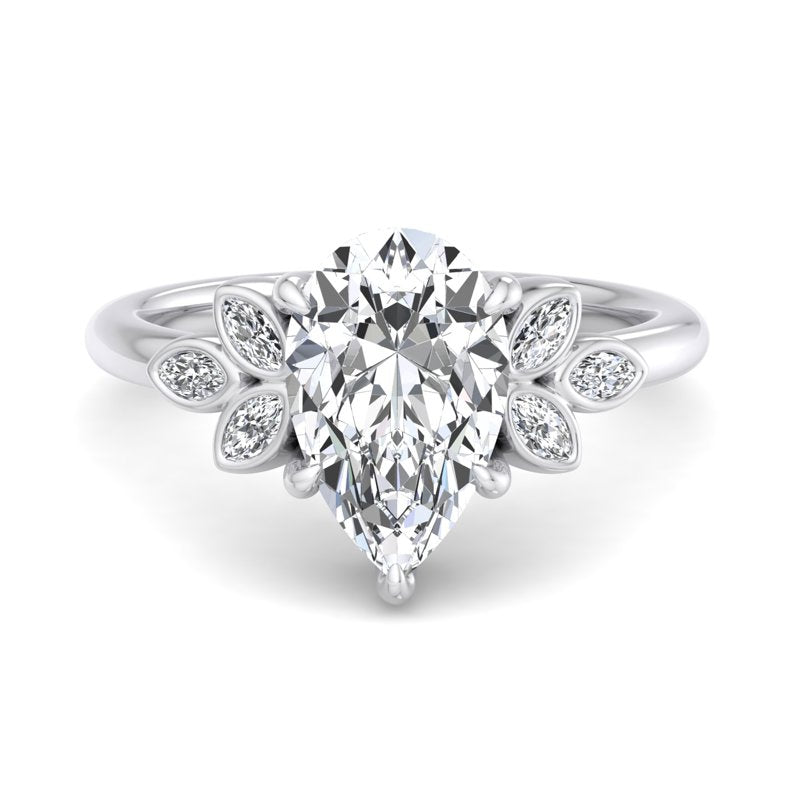 Floral Radiance Pear Lab Grown Diamond Center Engagement Ring