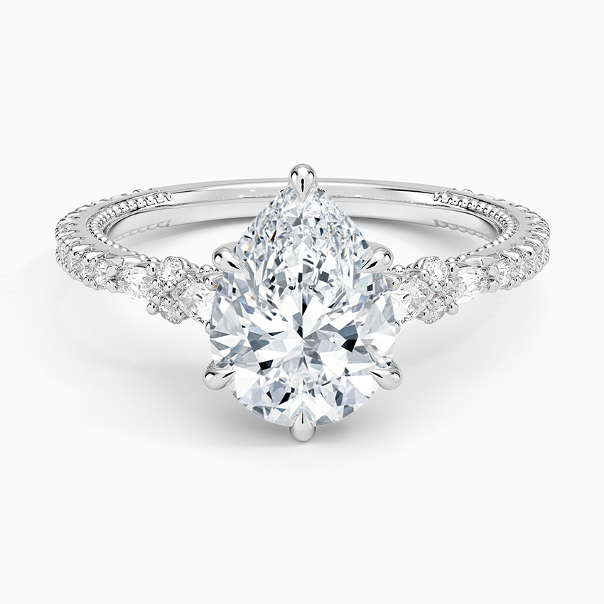 Floral Marquise Band with Beaded Edge Pear Lab Grown Diamond Center Engagement Ring