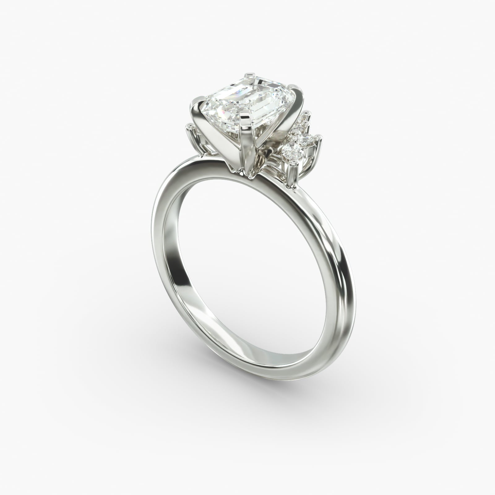 Crown Bloom Halo Emerald Lab Grown Diamond Center Engagement Ring