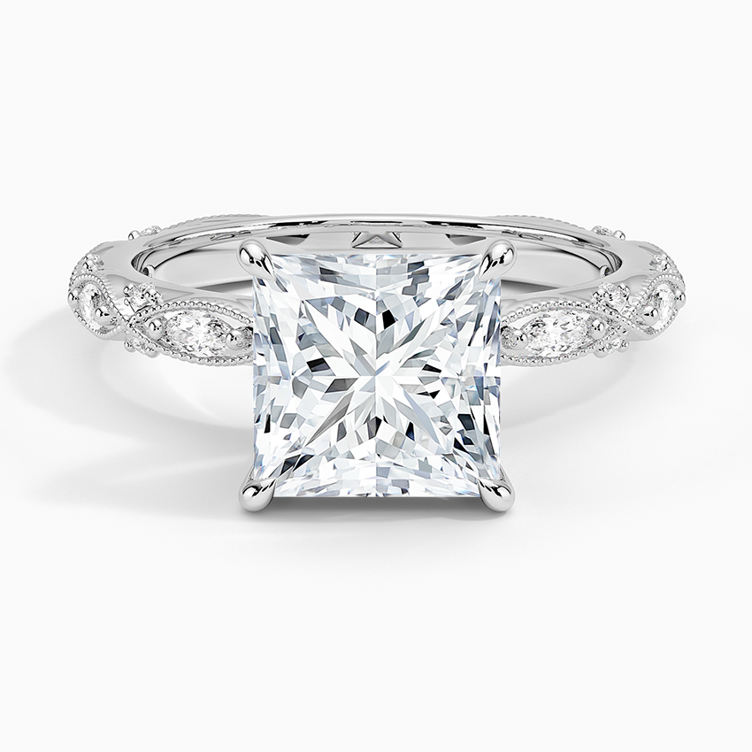 Vintage Princess Milgrain Lab Grown Diamond Center Engagement Ring