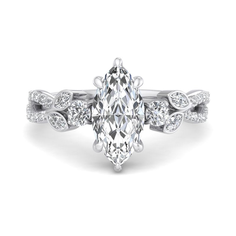 Floral Marquise Band with Beaded Detail Marquise Lab Grown Diamond Center Engagement Ring