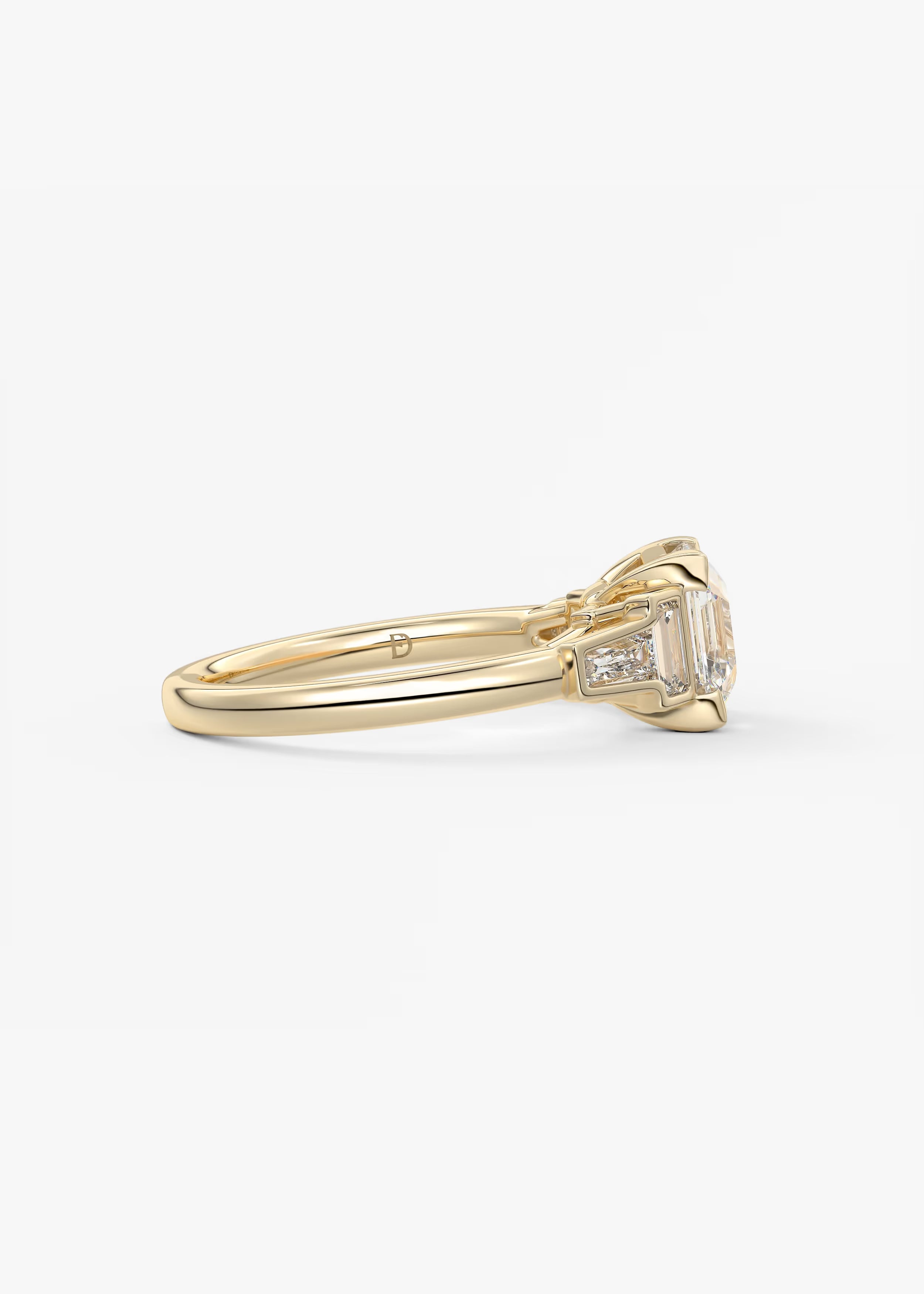 Art Deco Inspired Asscher Five Stone Engagement Ring with Tapered Baguettes