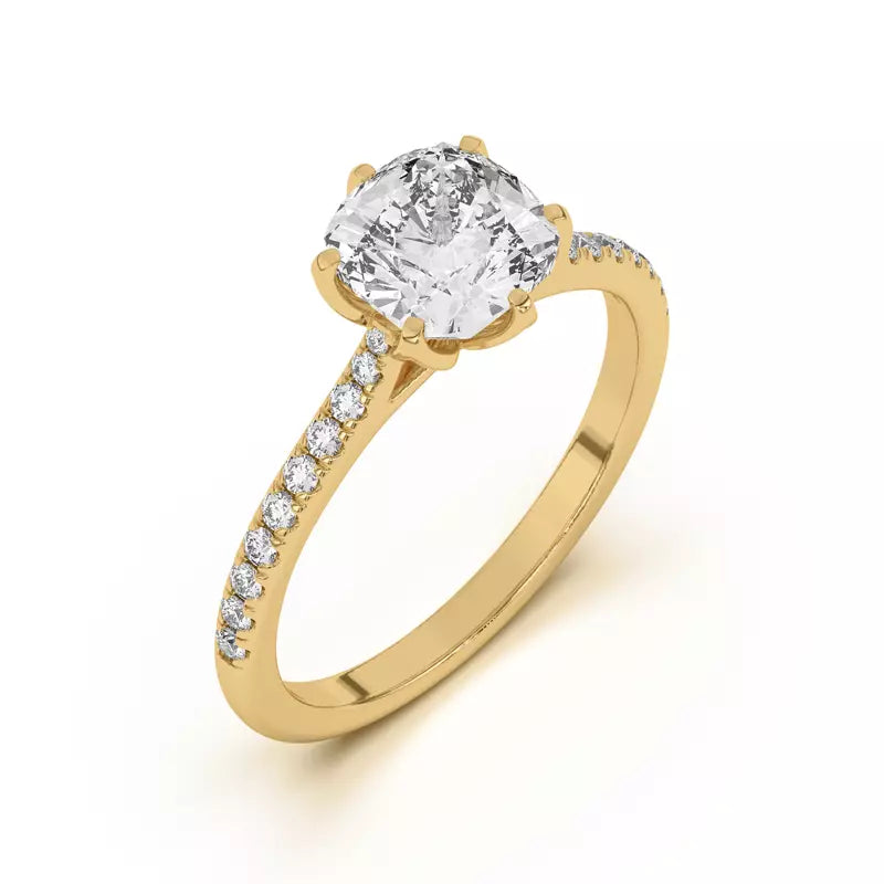 Tulip Inspired 6 Prong Cushion Engagement Ring