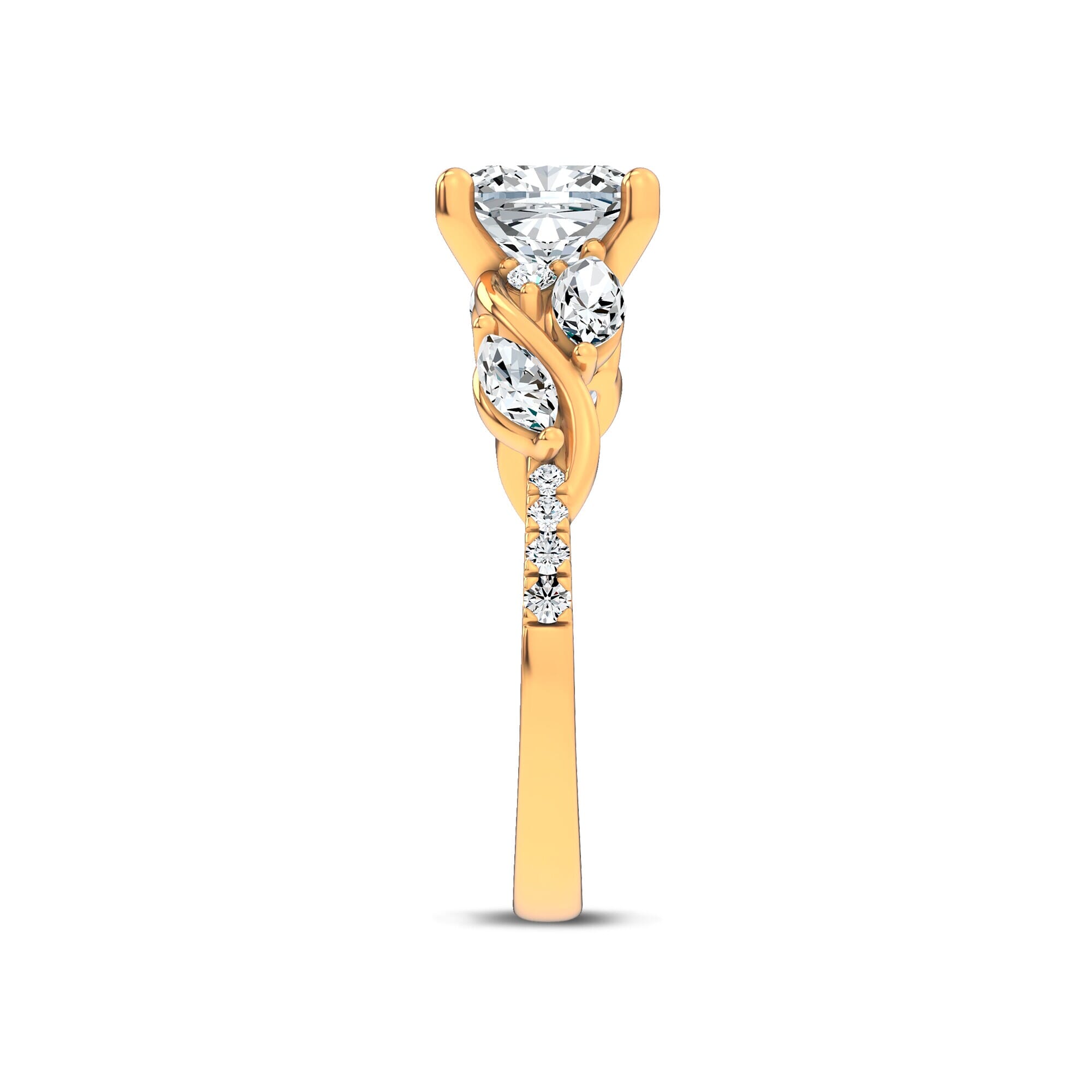 Curved Vine Diamond Cushion Engagement Ring