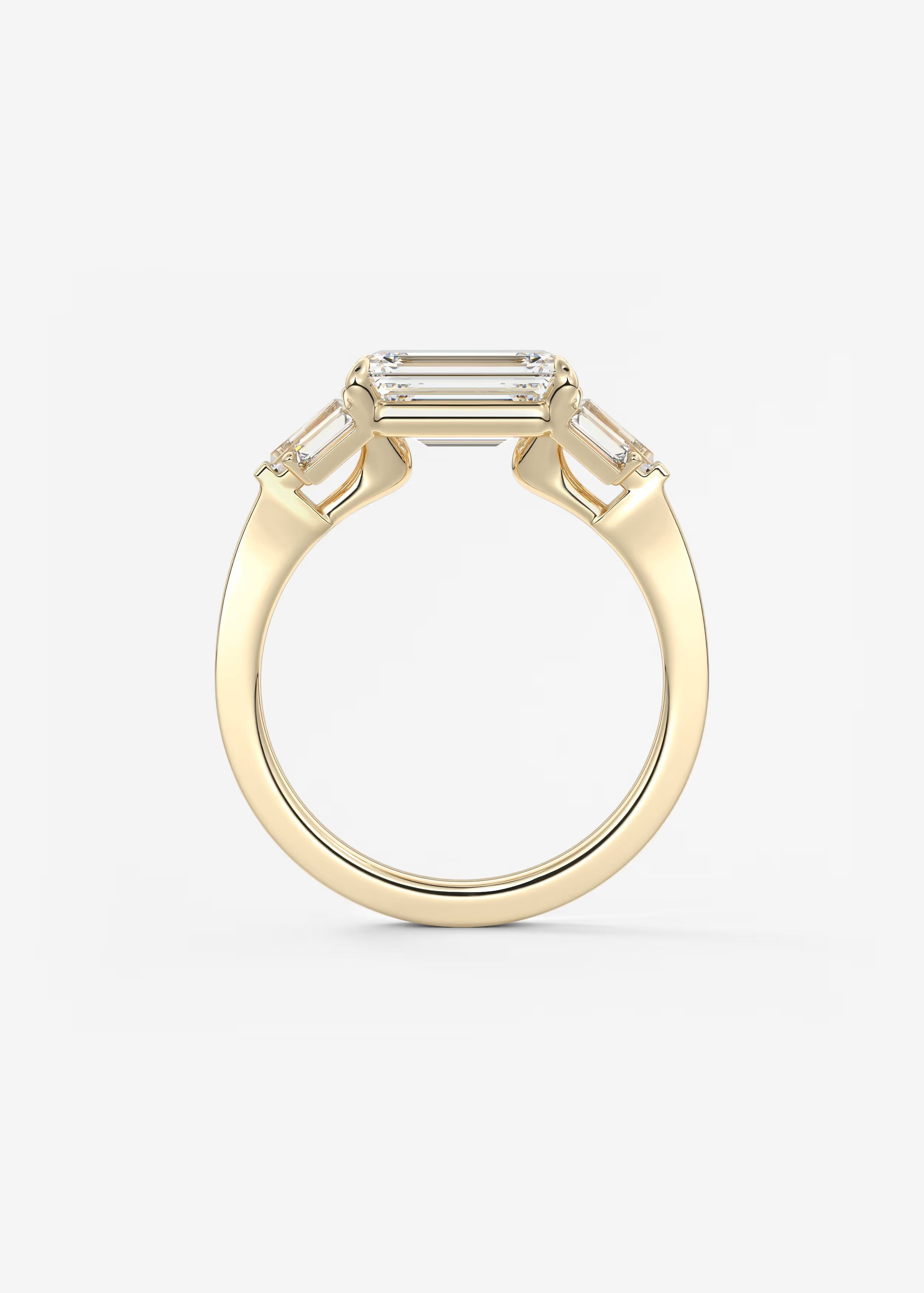 East West Emerald Cut Seven Stone Engagement Ring with Baguette Diamond Accents