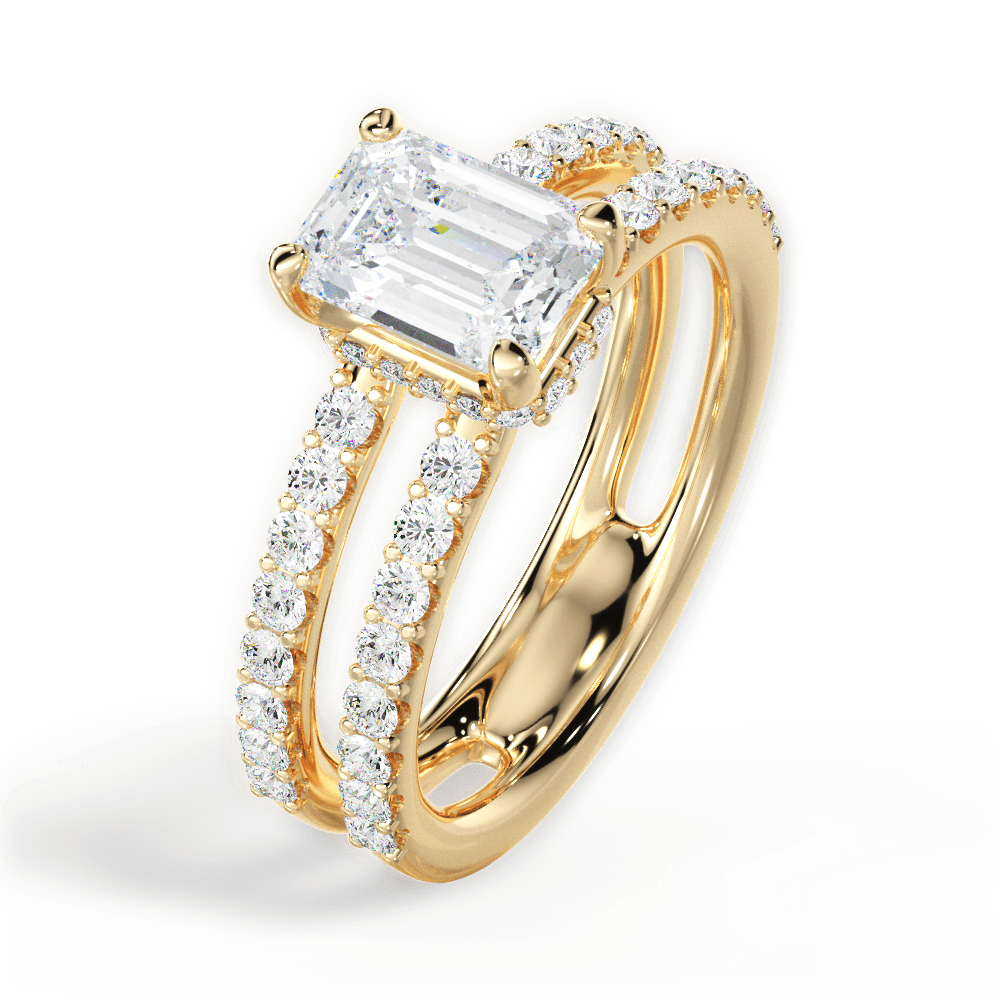 Emerald Shaped  Double Row Diamond Engagement Ring