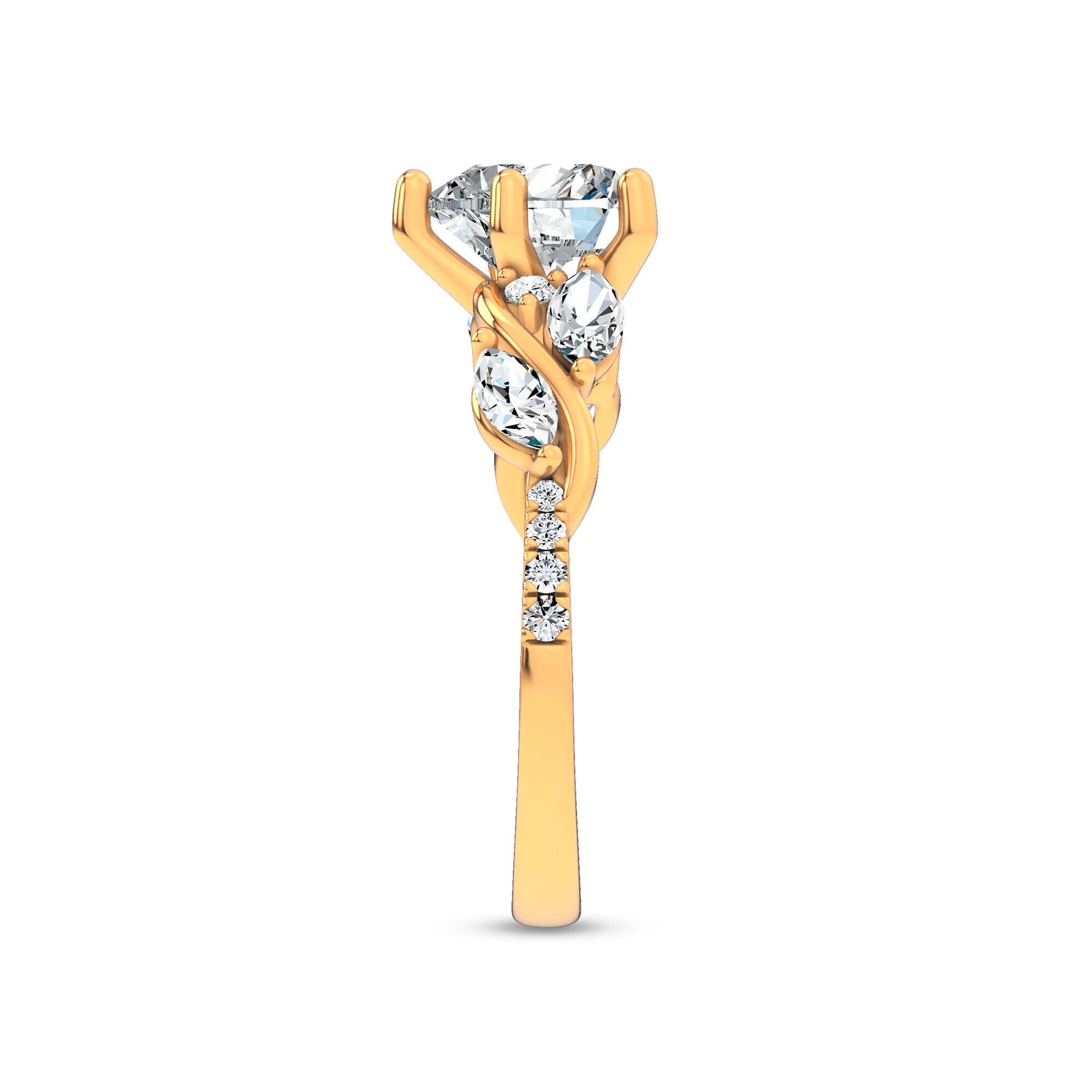 Curved Vine Diamond Heart Engagement Ring