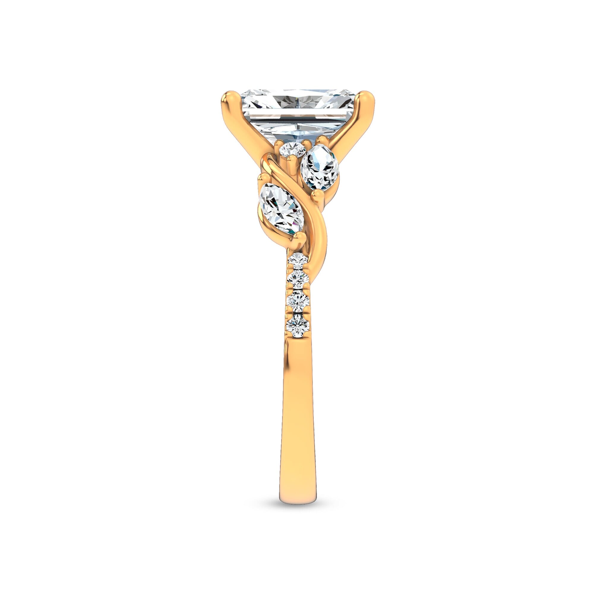 Curved Vine Diamond Radiant Engagement Ring