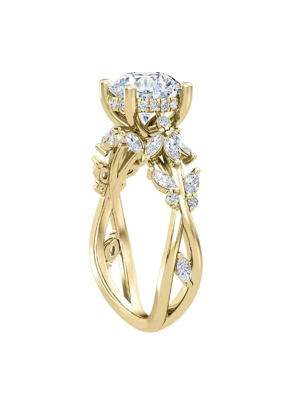 Butterfly And Bee Vine Twist Round Engagement Ring