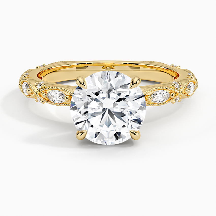 Vintage Round Milgrain Lab Grown Diamond Center Engagement Ring