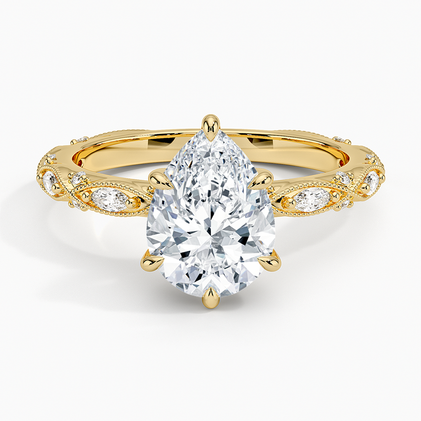 Vintage Pear Milgrain Lab Grown Diamond Center Engagement Ring