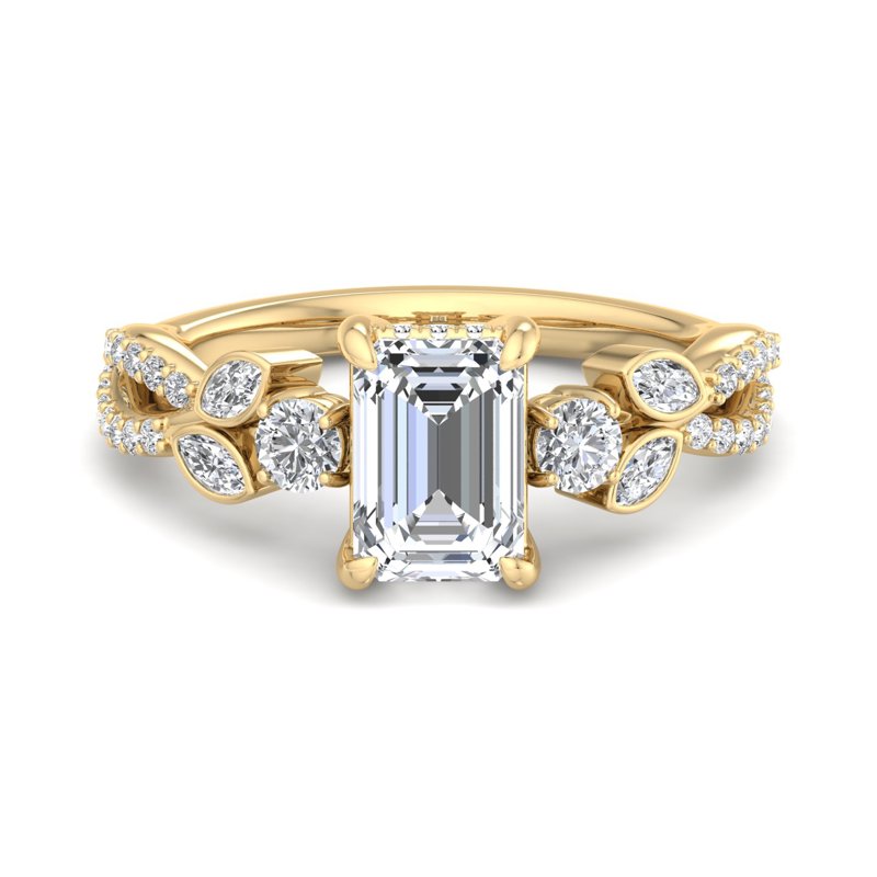 Floral Marquise Band with Beaded Detail Emerald Lab Grown Diamond Center Engagement Ring