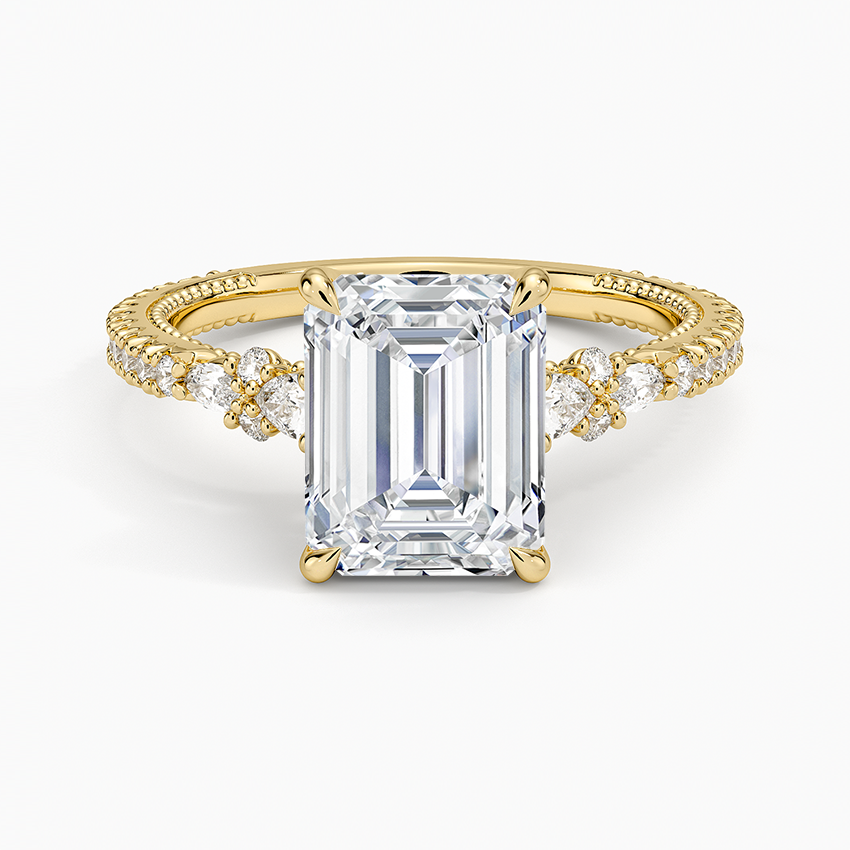 Floral Marquise Band with Beaded Edge Emerald Lab Grown Diamond Center Engagement Ring