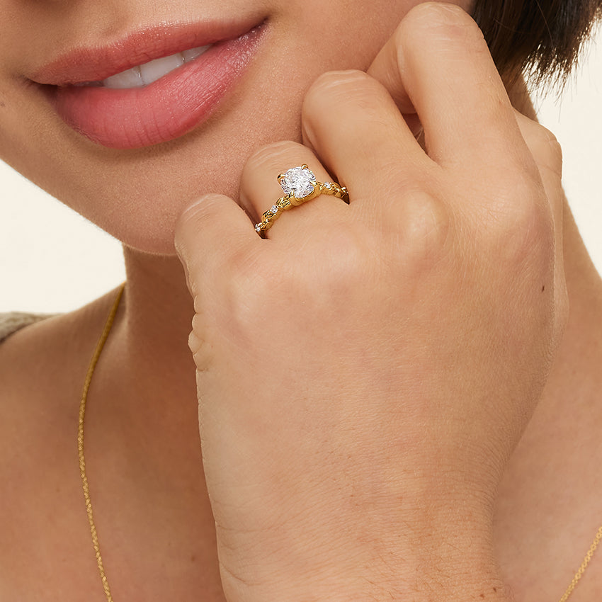 Vine Bloom Milgrain Heart Lab Grown Diamond Center Engagement Ring