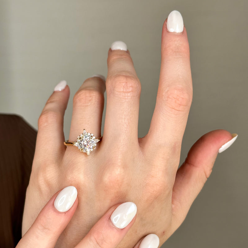 Halo-style with Pear Accents and Round Lab Grown Diamond Center Engagement Ring