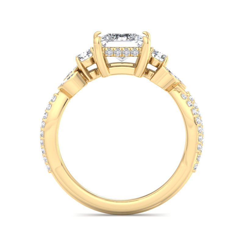 Floral Marquise Band with Beaded Detail Princess Lab Grown Diamond Center Engagement Ring
