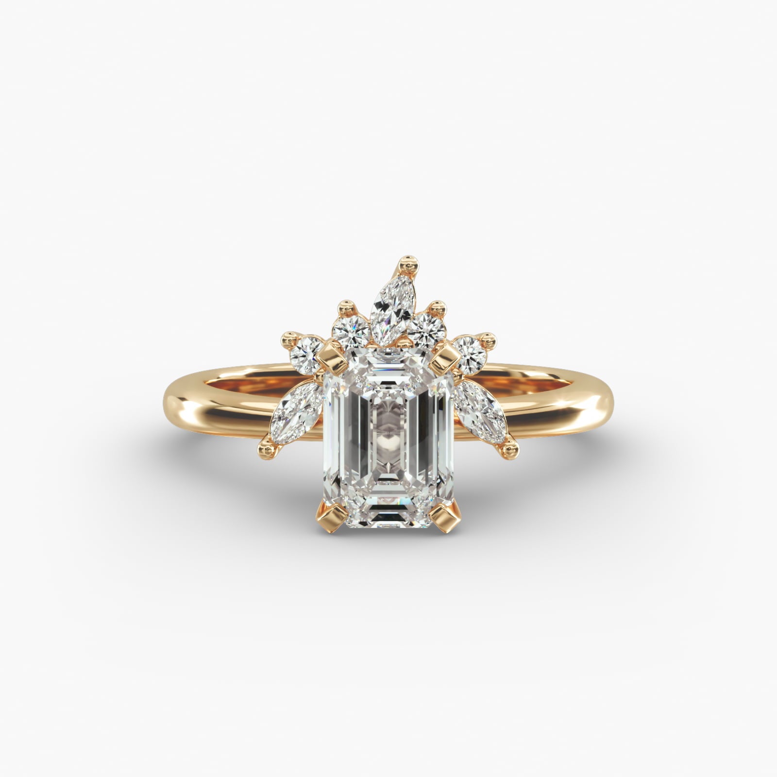 Crown Bloom Halo Emerald Lab Grown Diamond Center Engagement Ring