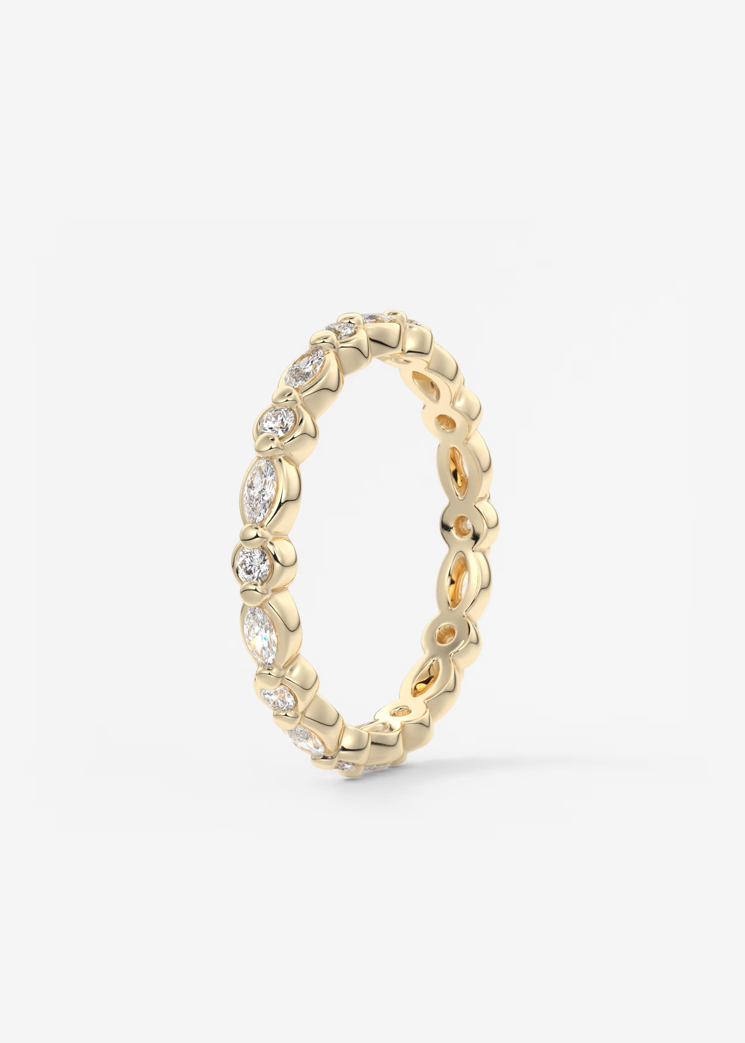 Gold Full Eternity Band with Alternating Oval and Round Diamond Motifs
