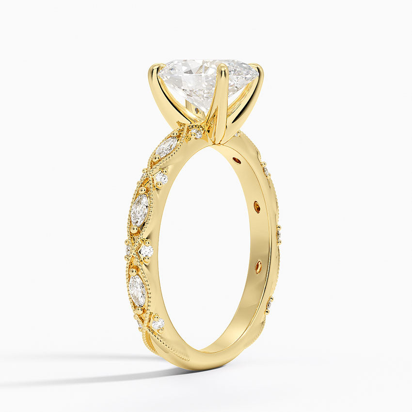 Vintage Oval Milgrain Lab Grown Diamond Center Engagement Ring