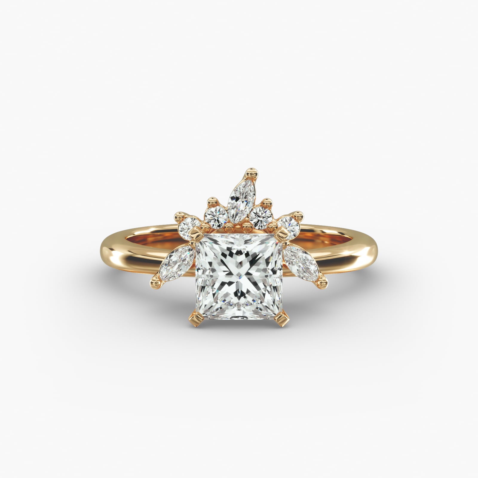 Crown Bloom Halo Princess Lab Grown Diamond Center Engagement Ring