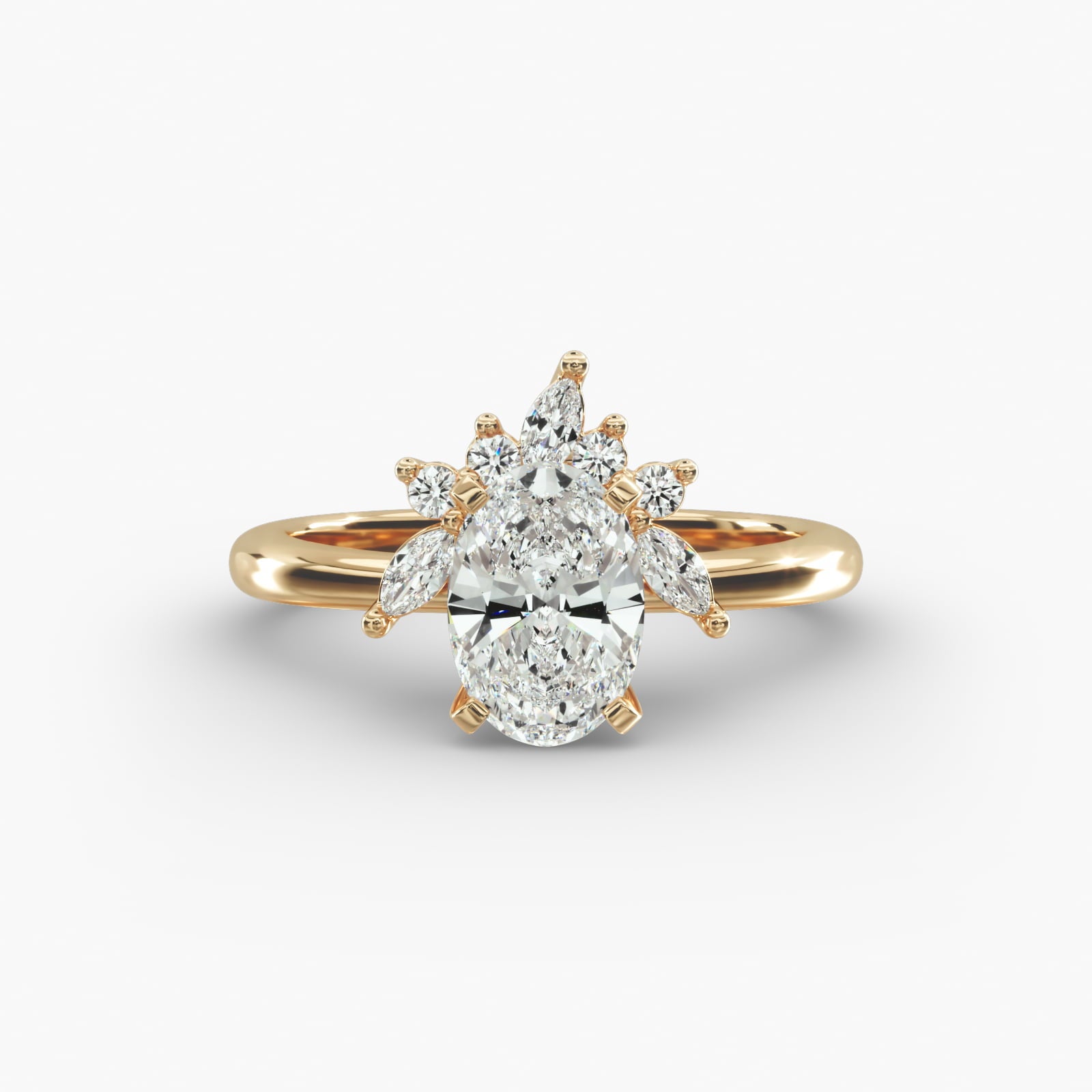 Crown Bloom Halo Oval Lab Grown Diamond Center Engagement Ring