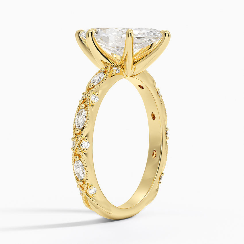 Vintage Marquise Milgrain Lab Grown Diamond Center Engagement Ring