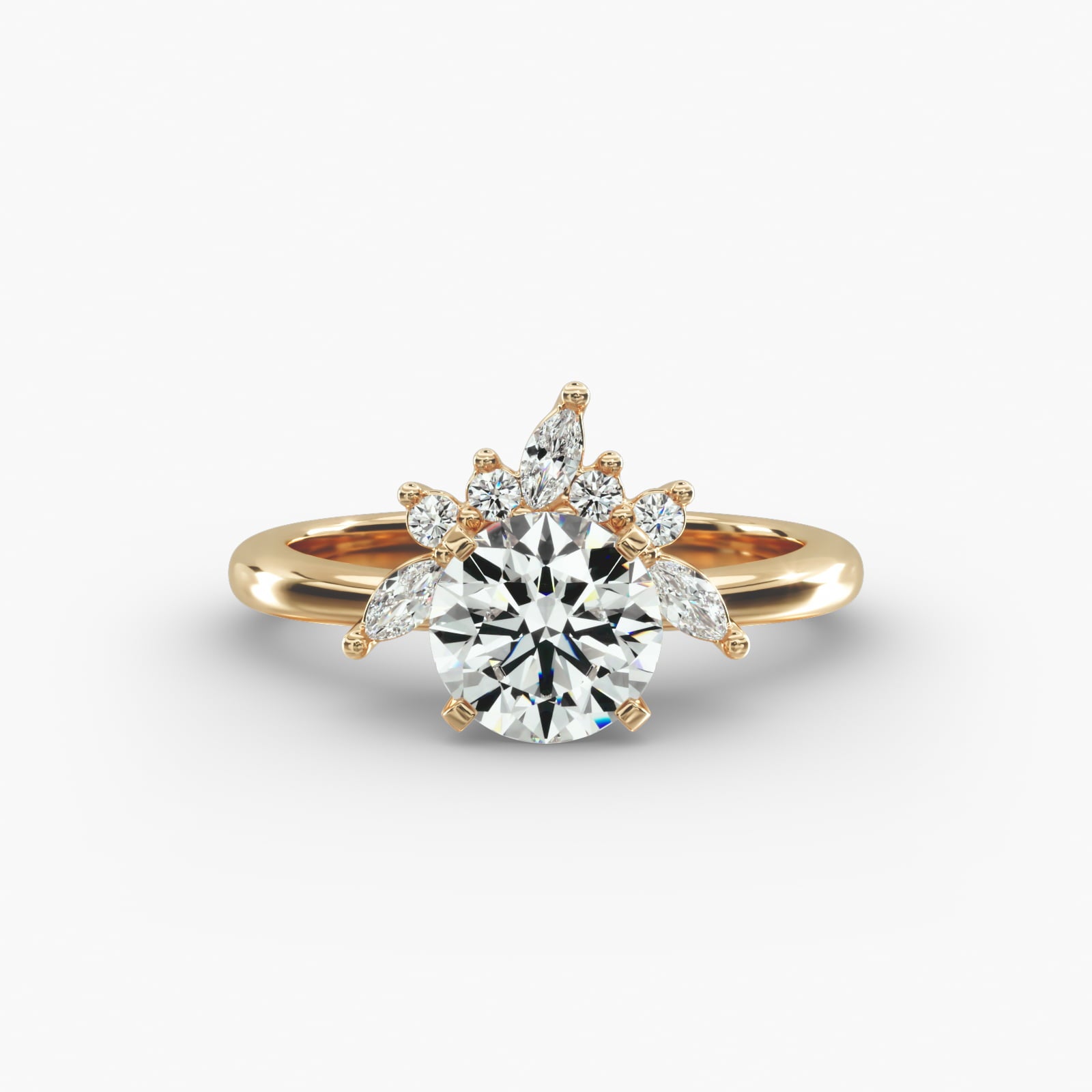 Crown Bloom Halo Round Lab Grown Diamond Center Engagement Ring