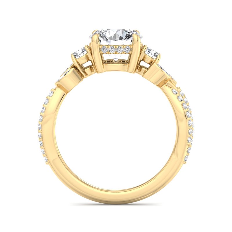 Floral Marquise Band with Beaded Detail Round Lab Grown Diamond Center Engagement Ring