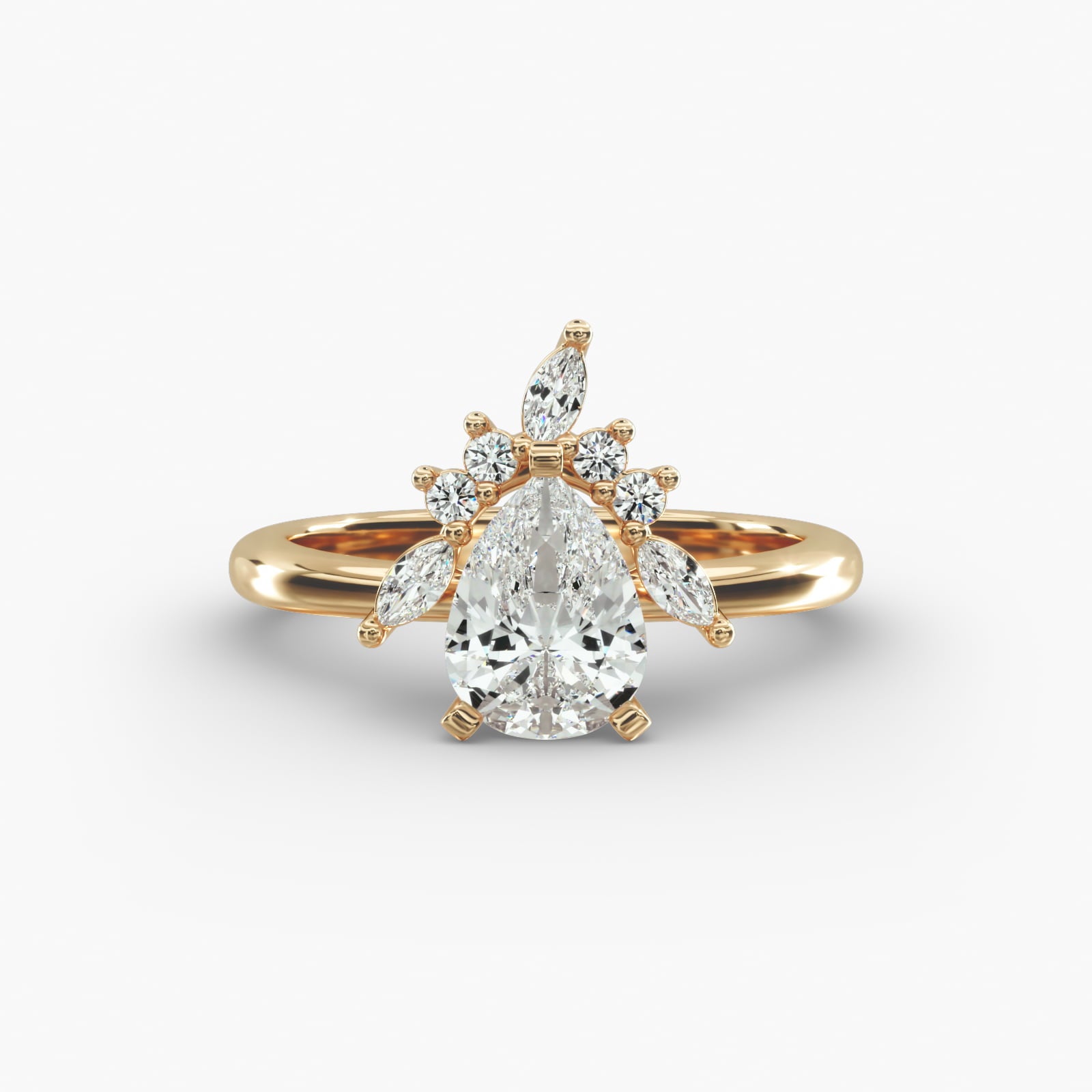 Crown Bloom Halo Pear Lab Grown Diamond Center Engagement Ring