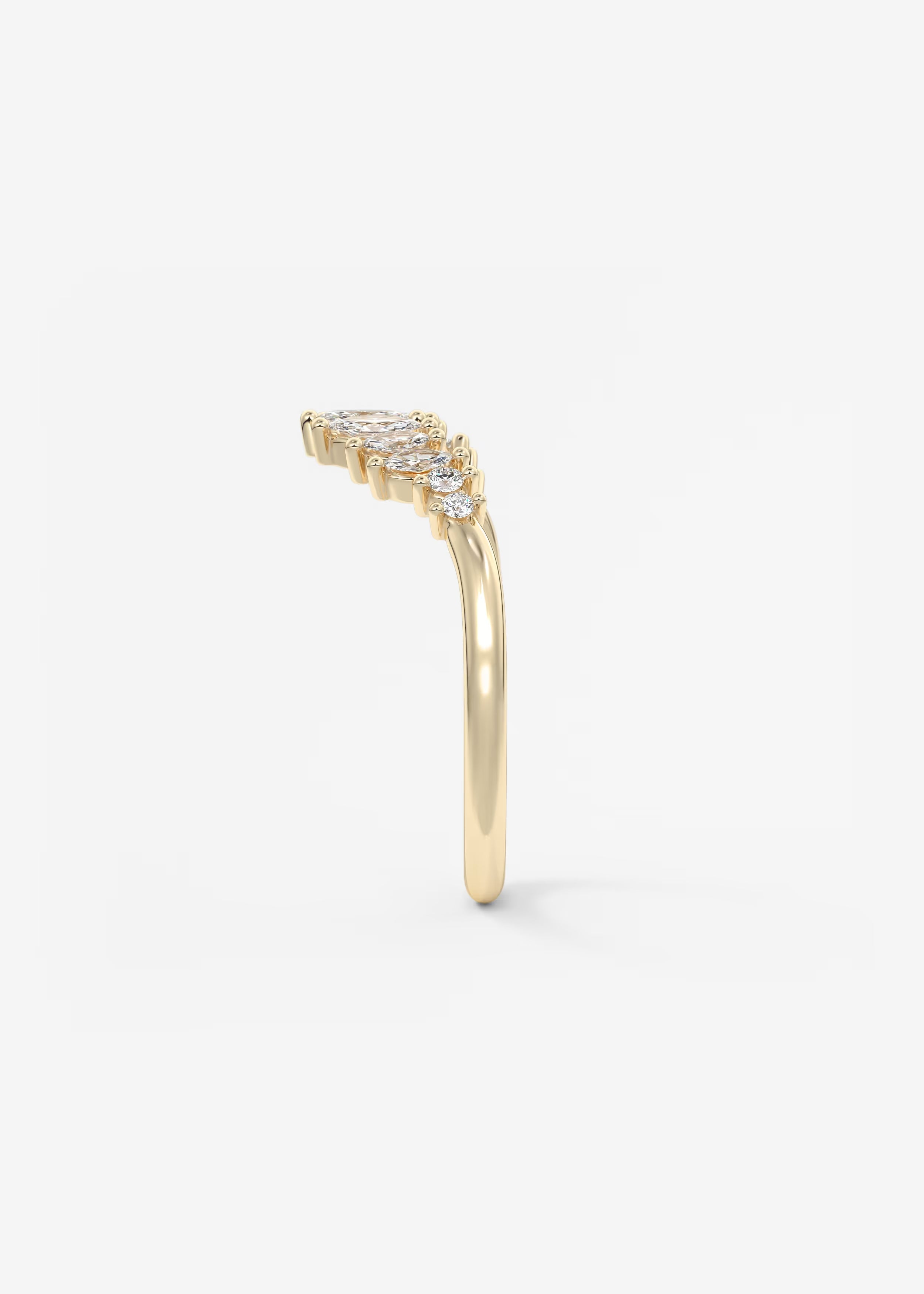 Gold Curved Band with Marquise and Round Lab‑Grown Diamonds in Tapered Cluster Design