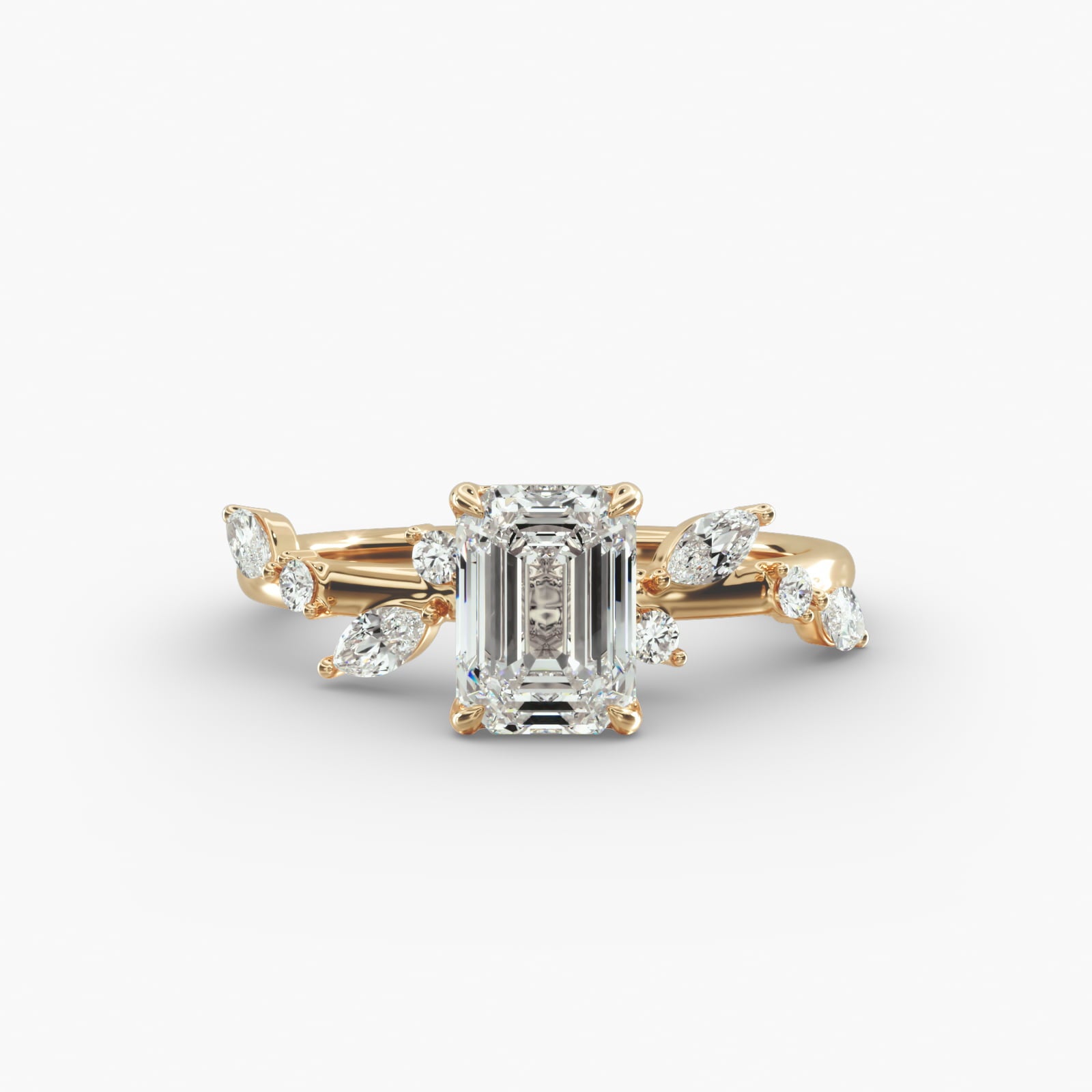 Symphony of Light Floral Emerald Lab Grown Diamond Center Engagement Ring