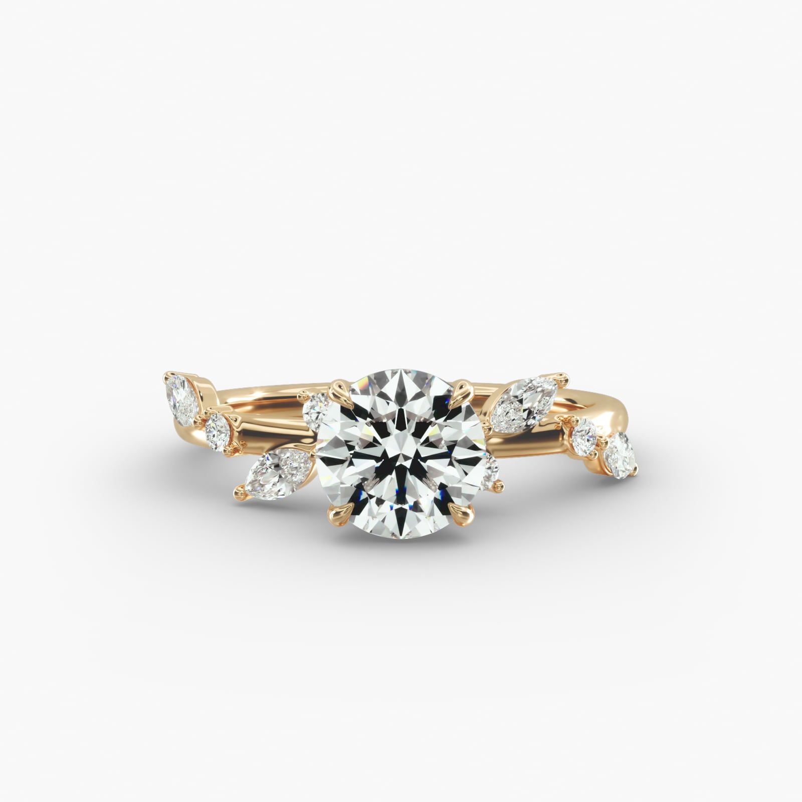 Symphony of Light Floral Round Lab Grown Diamond Center Engagement Ring