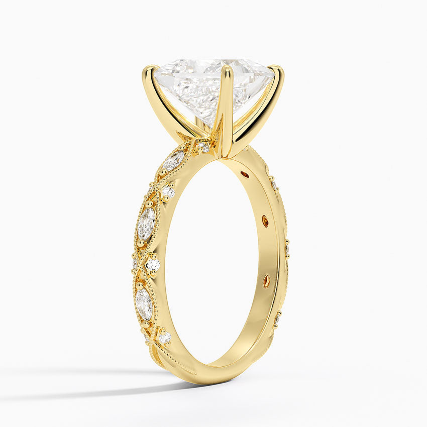 Vintage Princess Milgrain Lab Grown Diamond Center Engagement Ring
